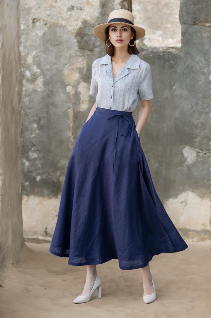 Linen Skirt, Swing Linen Skirt, Wrap Linen Skirt, Linen Long