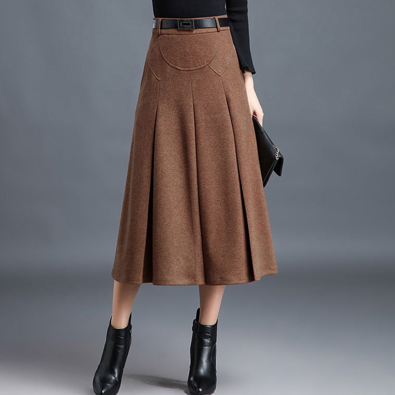 Midi wool skirt, Red midi skirt, office skirt, High waist skirt, Long wool skirt, A Line skirt, romantic skirt, ladies skirts, Xiaolizi 1834 3-brown