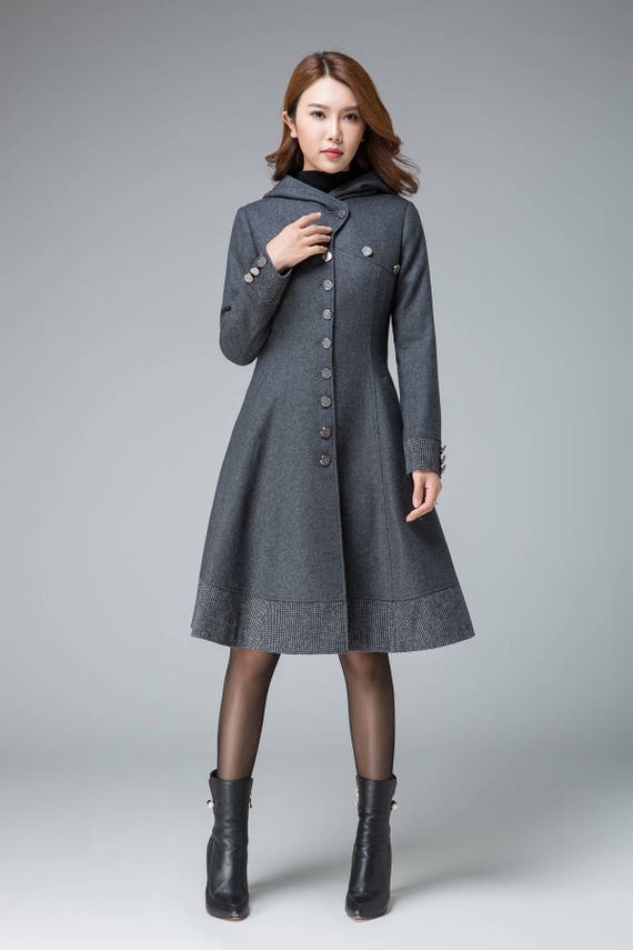 Warm Winter Coat, Dark Gray Coat, Wool Coat, Button Coat, Fit and Flare  Coat, Short Coat, Hooded Coat, Plaid Coat, Retro Clothing 1843 -  Canada