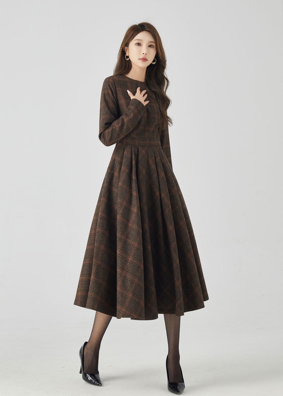 Wool midi dress, Plaid Wool dress, Swing wool Dress 4523 Wool midi dress, Plaid Wool dress, Swing wool Dress 4523