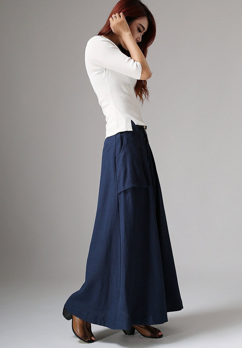 Blue linen skirt navy blue skirt maxi skirt linen skirt | Etsy