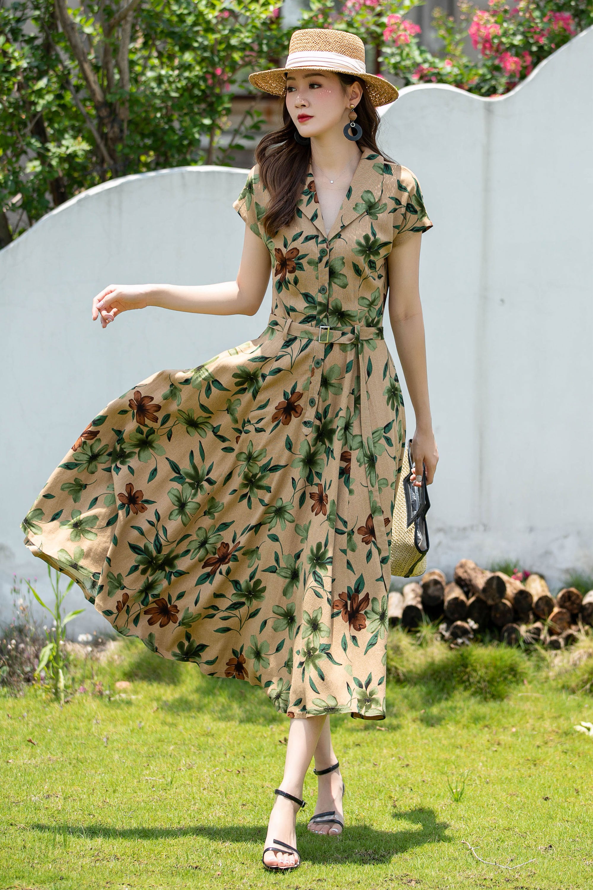 Floral Linen Shirt Dress, Linen Shirt Dress, Midi Linen