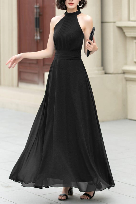 Chiffon Dress, Boho Wedding Dress, Summer Wedding Guest Dress, Bridesmaid Chiffon Dress, Elegant Pleated Chiffon Dress, Xiaolizi 5172