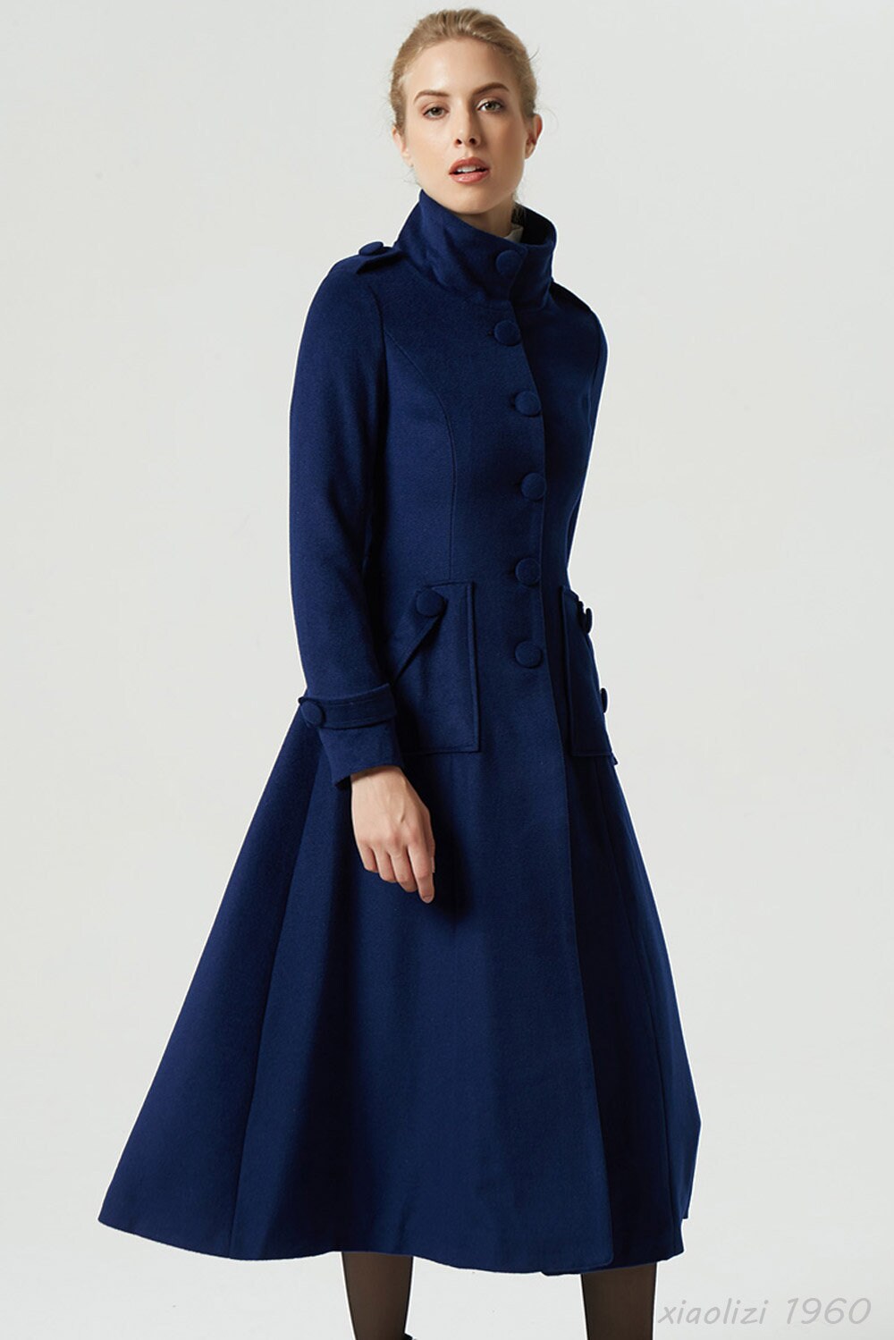 Blue coat wool coat maxi coat military coat navy coat Etsy