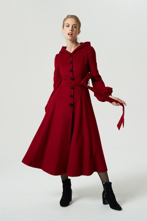 Burgundy Winter Wool Cape Coat Women 5245 Burgundy Winter Wool Cape Coat Women 5245