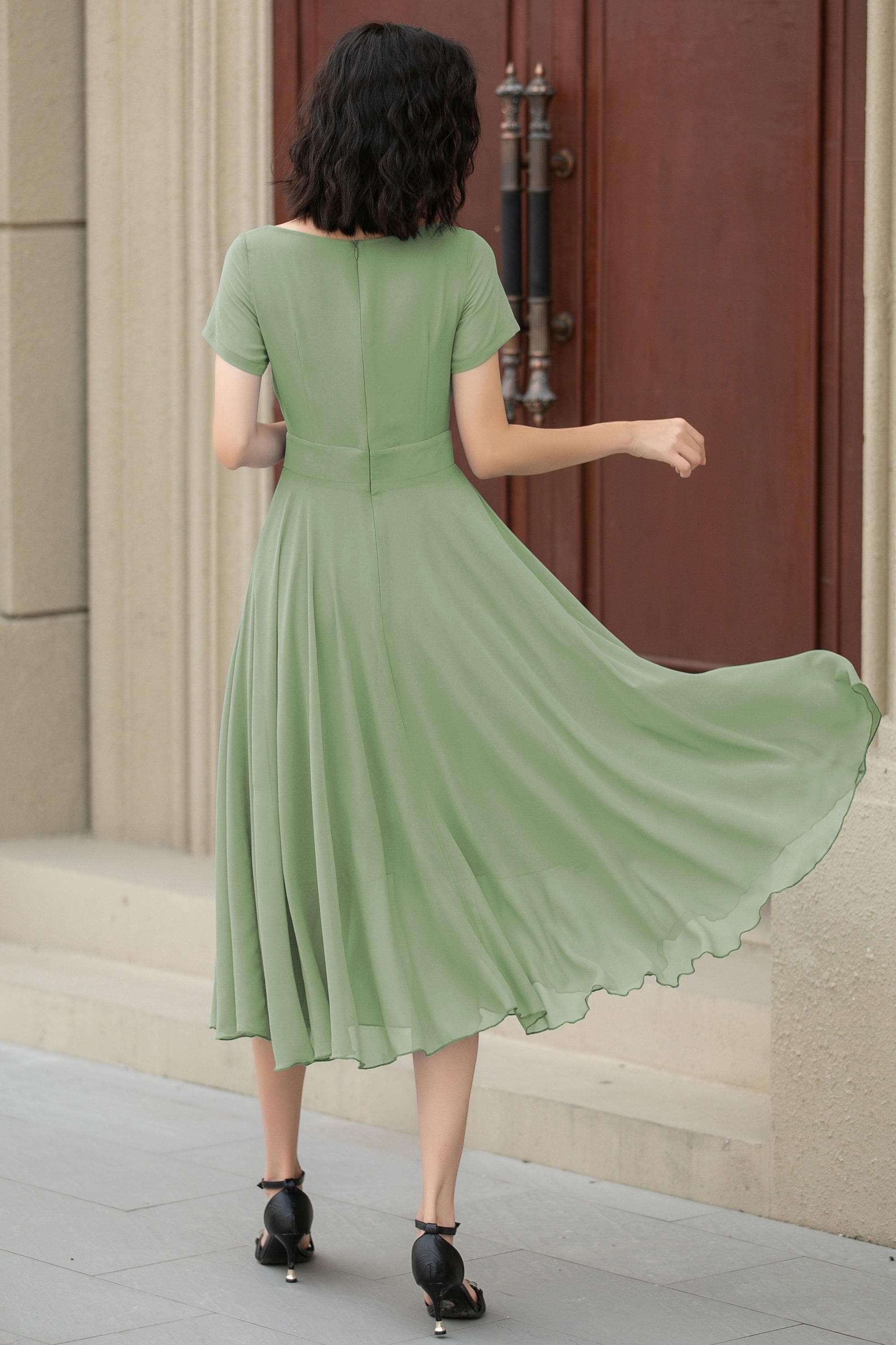 sage green swing dress [Final Sale]Elegant Sage Green Off Shoulder Evening Dress SS427