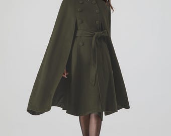 Winter Wool Cape Coat Women, Long Wool Cape With Stand