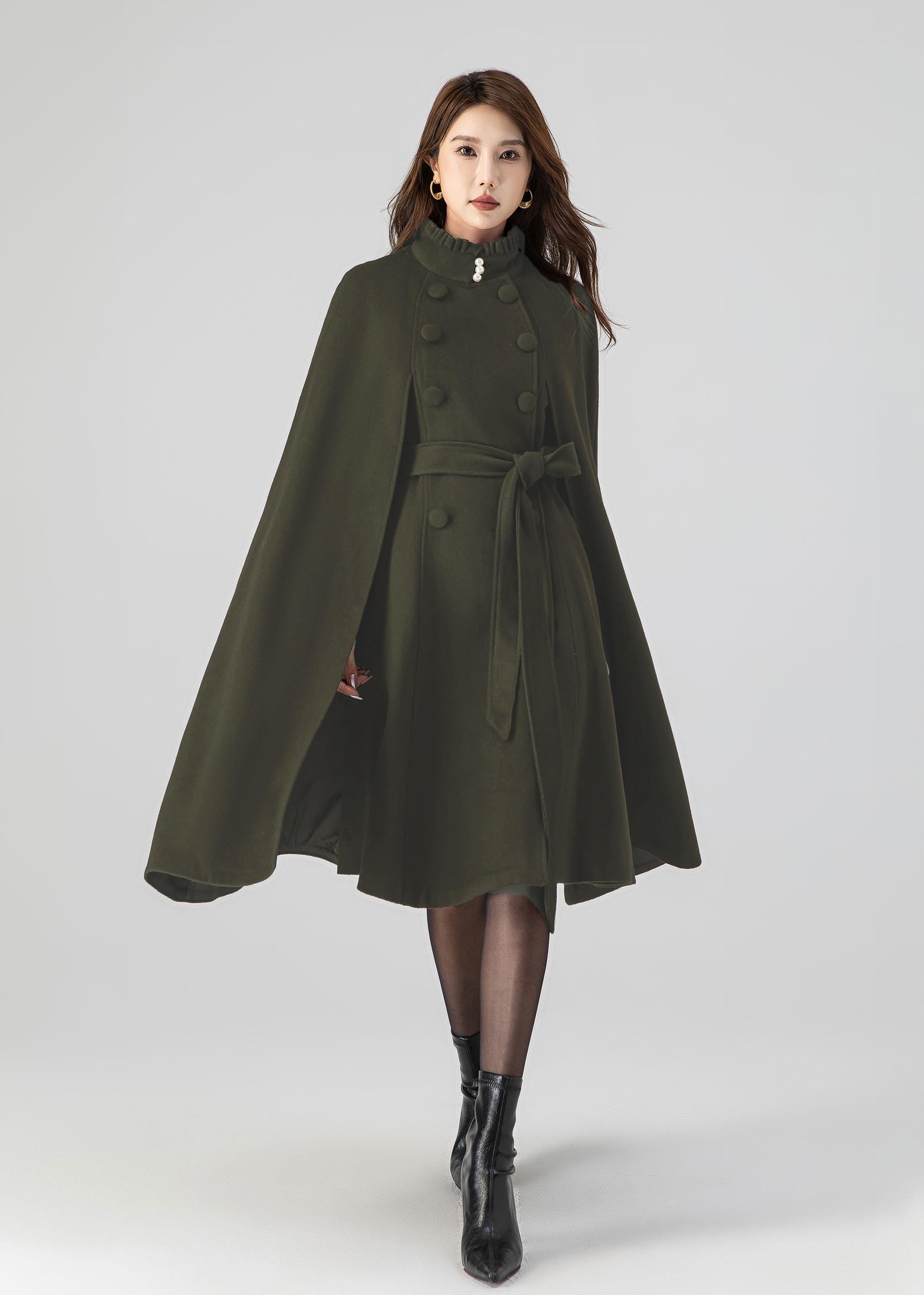 Winter Wool Cape Coat Women, Long Wool Cape With Stand