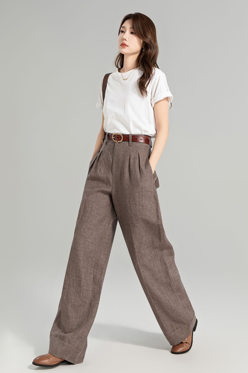 Leinenhose, Hose mit weitem Bein, lange Hose für Damen, Faltenhose, lange Hose mit Taschen, Plus Size verfügbar, individuelle Hose, Xiaolizi 4965 Bild 6