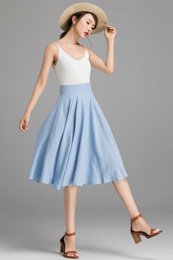 Handmade A line skirt in Blue 2367# Handmade A line skirt in Blue 2367#