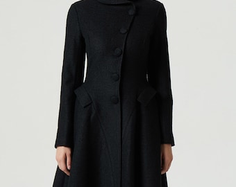 Vintage Inspired Swing Coat, Black Wool Coat, Wool Coat