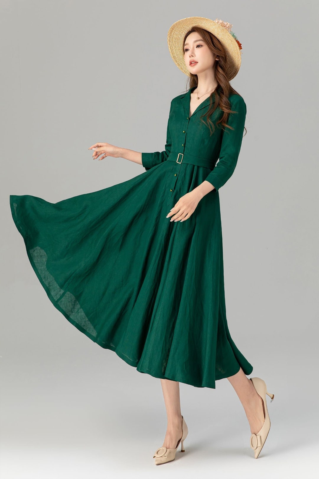 fig Ｌondon morning LINEN chinois dress figlondon morning LINEN chinois dress（morning LINEN chinois