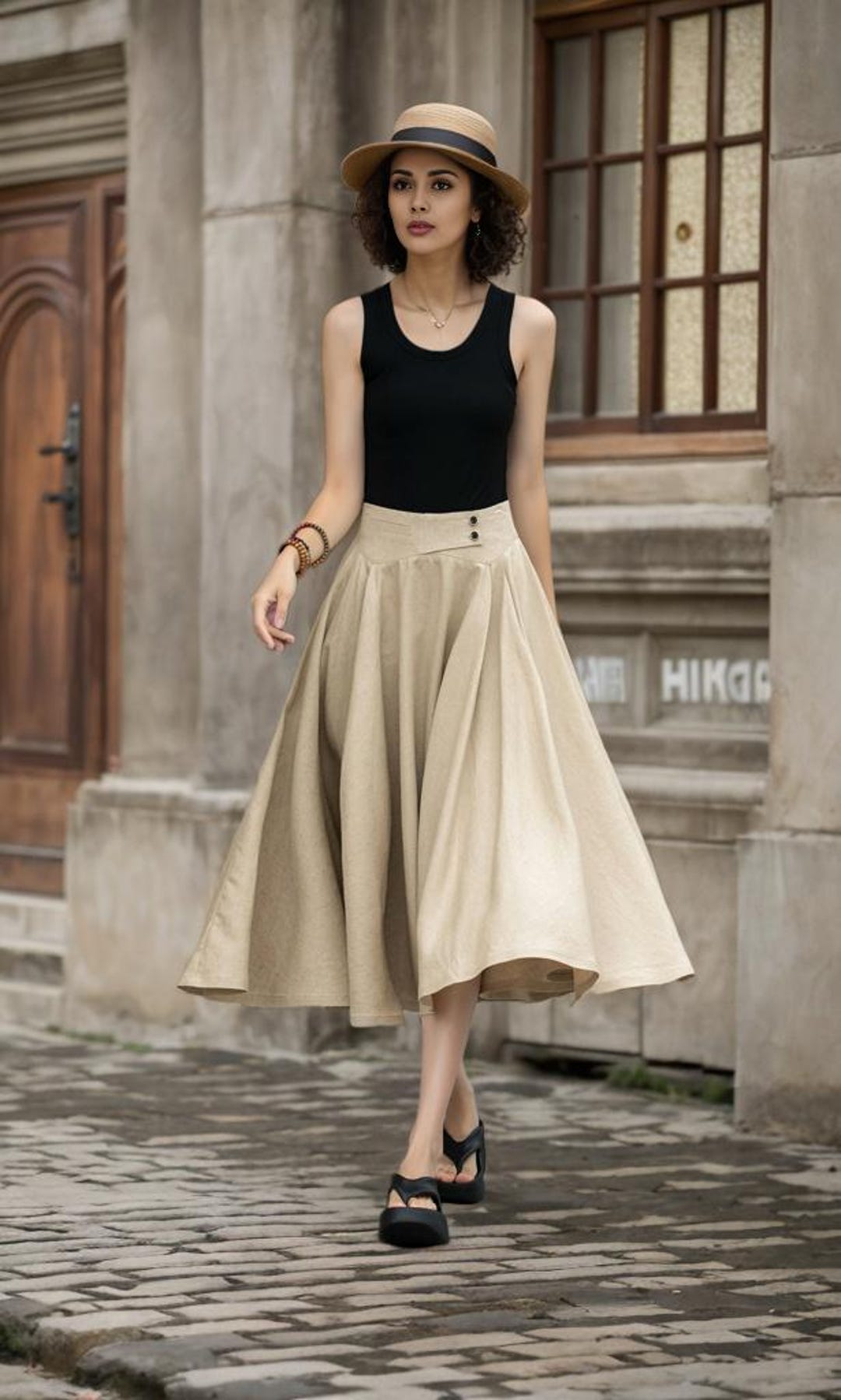Classic – Full-Circle Linen Midi Skirt