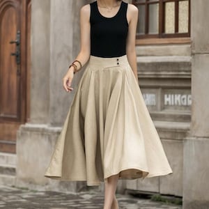 Midi Circle Linen Skirt, A line Linen Skirt, Flare Linen skirt, Swing Linen Skirt, Womens Skirt with button, Custom Skirt, Xiaolizi 5238