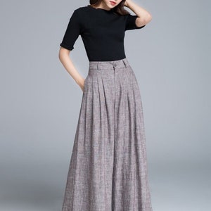 Women's Pleated High Waisted Wide Leg Pants, Belted Palazzo Trousers, Grey Linen pants, Long linen pants, women linen pants, Xiaolizi 0308 2-Light Coffee-1670