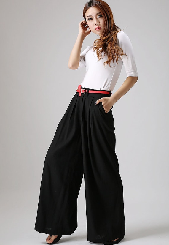 Black linen pants Wide leg linen pants black palazzo pants Etsy