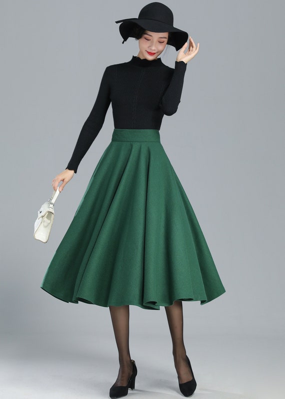 Wool Skirt Women Green Wool Winter Skirt Midi Wool Skirt | Etsy