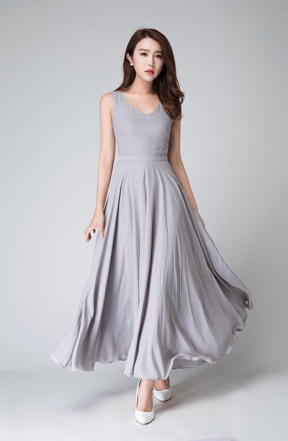 Chiffon Dress, Gray Dress, Summer Dress for Women, Sleeveless Dress, Maxi  Dress, Fit and Flare Dress, Bridesmaid Dress, Prom Dress 1525 