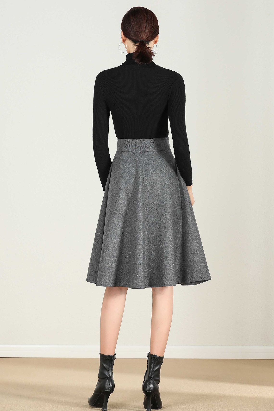 Short A Line Wool Skirt in Gray High Waist Skirt Midi Skirt | Etsy