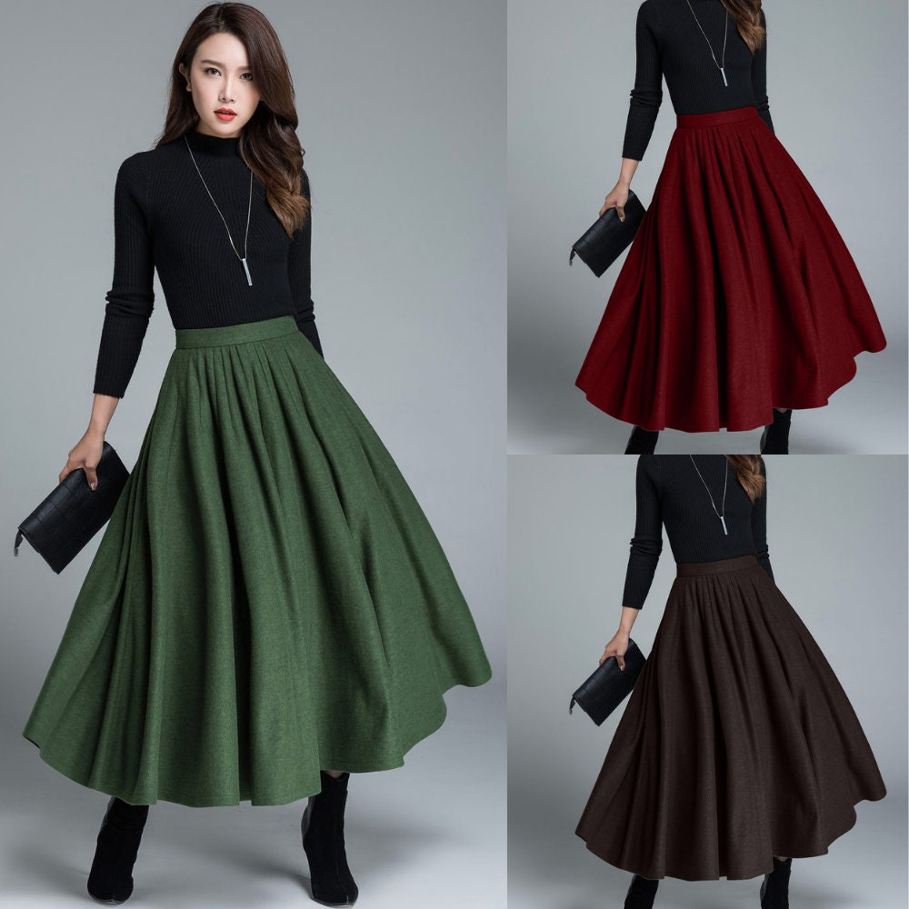 1950s Green Long Wool Skirt Wool Circle Skirt Vintage | Etsy UK