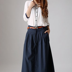 A Line Maxi skirt, Linen skirt, Long Linen skirt, gray skirt, ladies skirts, pocket skirts, Summer spring outfit, custom skirt 1039 Blue-0871