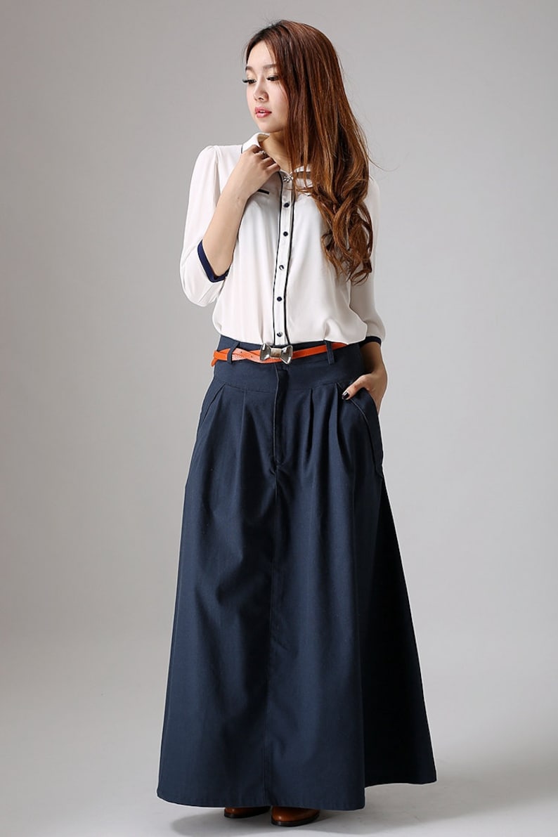 A Line Maxi skirt, Linen skirt, Long Linen skirt, gray skirt, ladies skirts, pocket skirts, Summer spring outfit, custom skirt 1039 Blue-0871