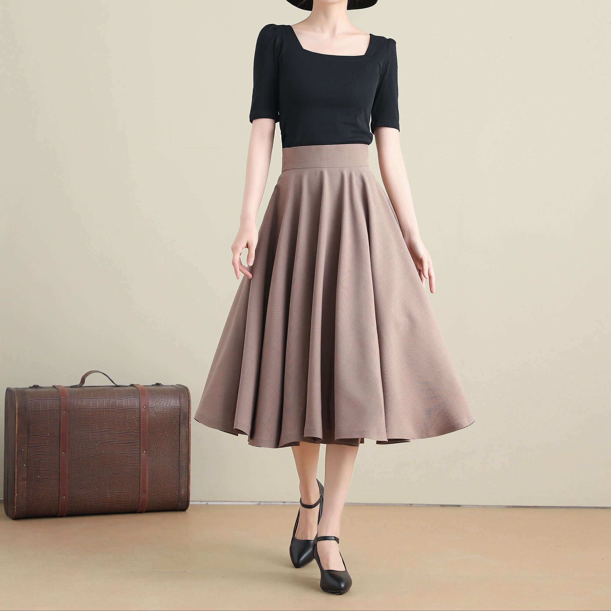 Khaki Swing Linen Skirt A Line Full Skirt High Waist Flared - Etsy