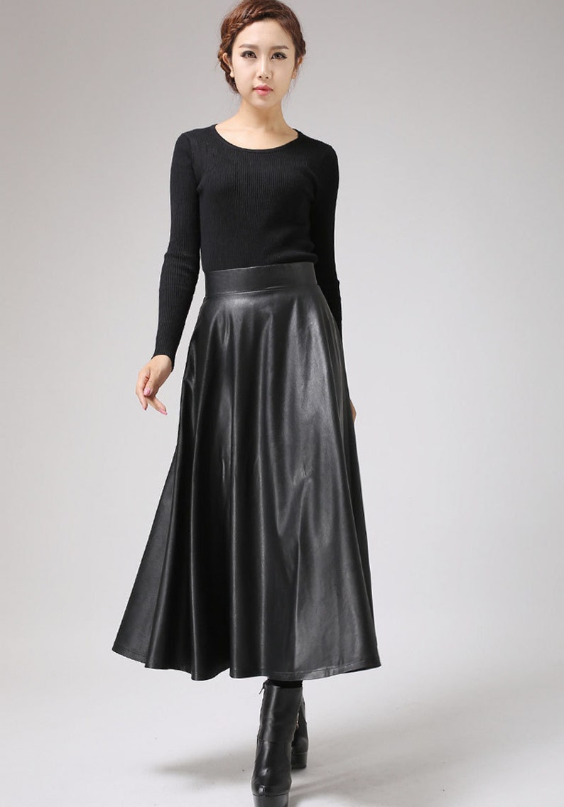 Black Faux Leather Skirt Classic Style Maxi Skirt Women PU - Etsy