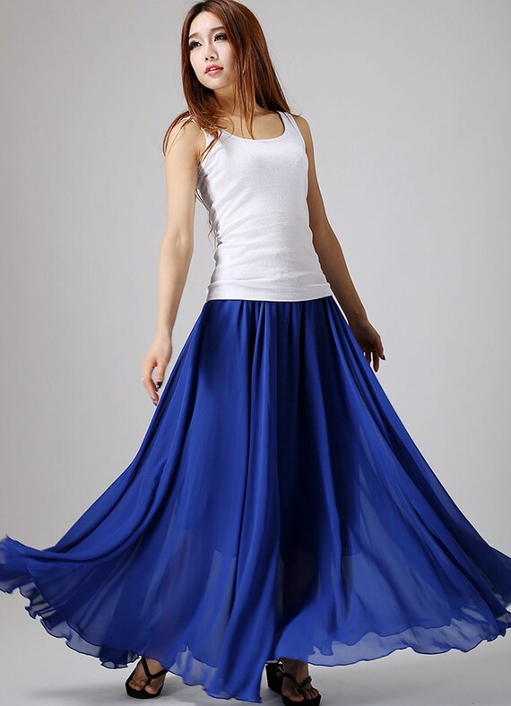 chiffon skirt Royal blue skirt woman maxi skirt long
