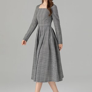 Robe en lin à manches longues pour femme, robe trapèze en lin, robe ajustée et évasée, robe trapèze, robe mod, robe personnalisée, Xiaolizi 4935 image 8