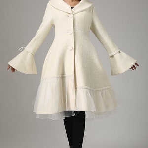 Swing White wool coat, winter wedding coat, wool coat for women, party coat, coat with lace, warm coat, dress wool coat, fashion coat 0725 image 6