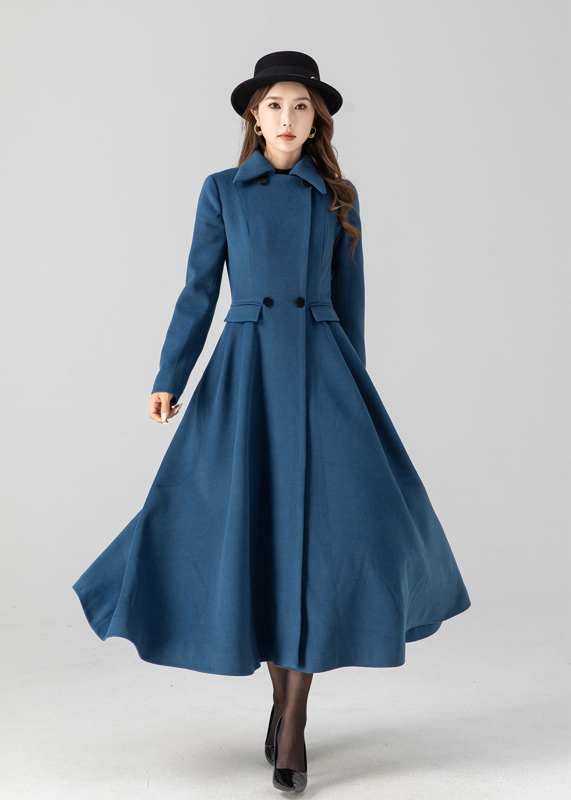 Vintage inspired blue midi winter wool coat 4667 Vintage inspired blue midi winter wool coat 4667