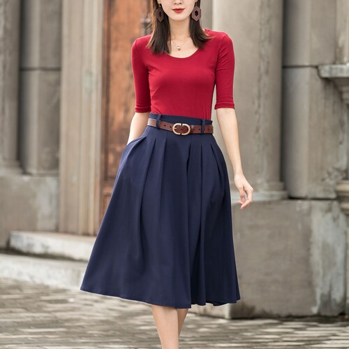 High Waist A Line Pleated Midi Skirt Women's Swing - Etsy