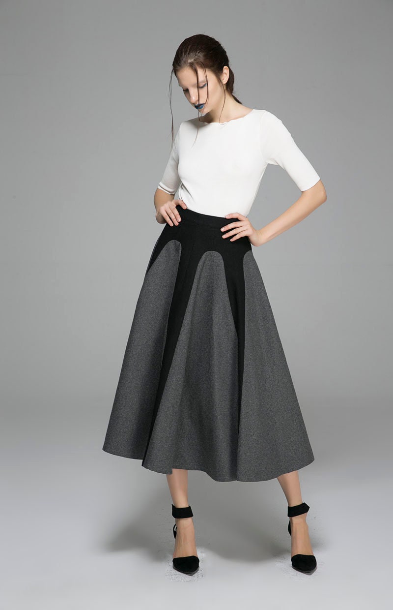 Patchwork skirt long wool skirt unique skirt womens skirts | Etsy