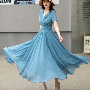 Blue Empire waist Chiffon Wedding dress, Bridesmaid dress, Summer women wedding guest dress, Prom dress, cocktail dress, Prom dress 4266#