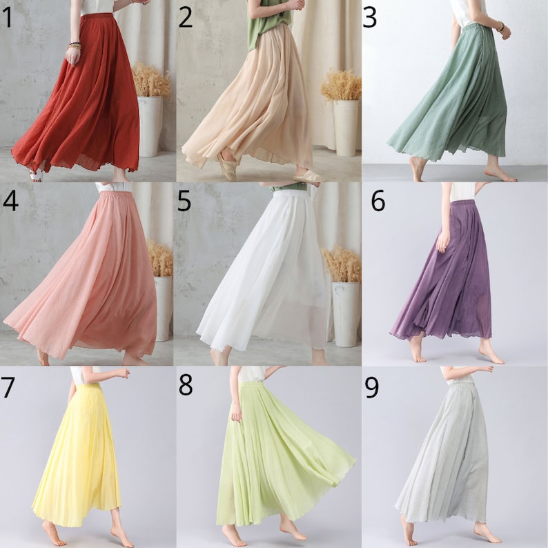 Cotton Maxi Skirt Women, Flowy Long Skirt, Pleated Boho Skirt, Full/Ankle Length Skirt, Plus Size Circle Skirt, Summer Spring Skirt 2820 image 2