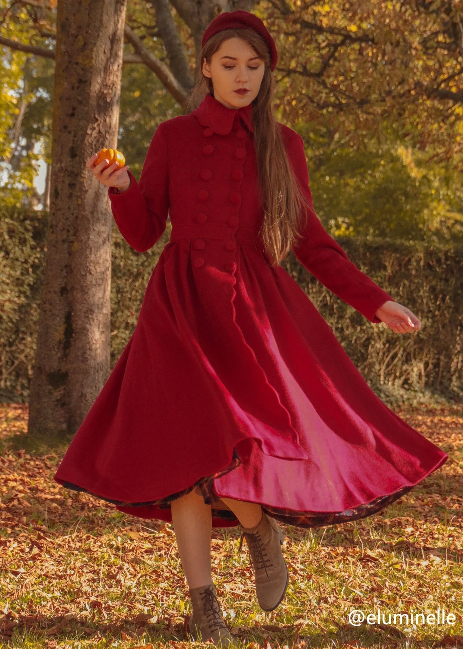1940s Dark Blue Wool Princess Coat, Double-breasted Long