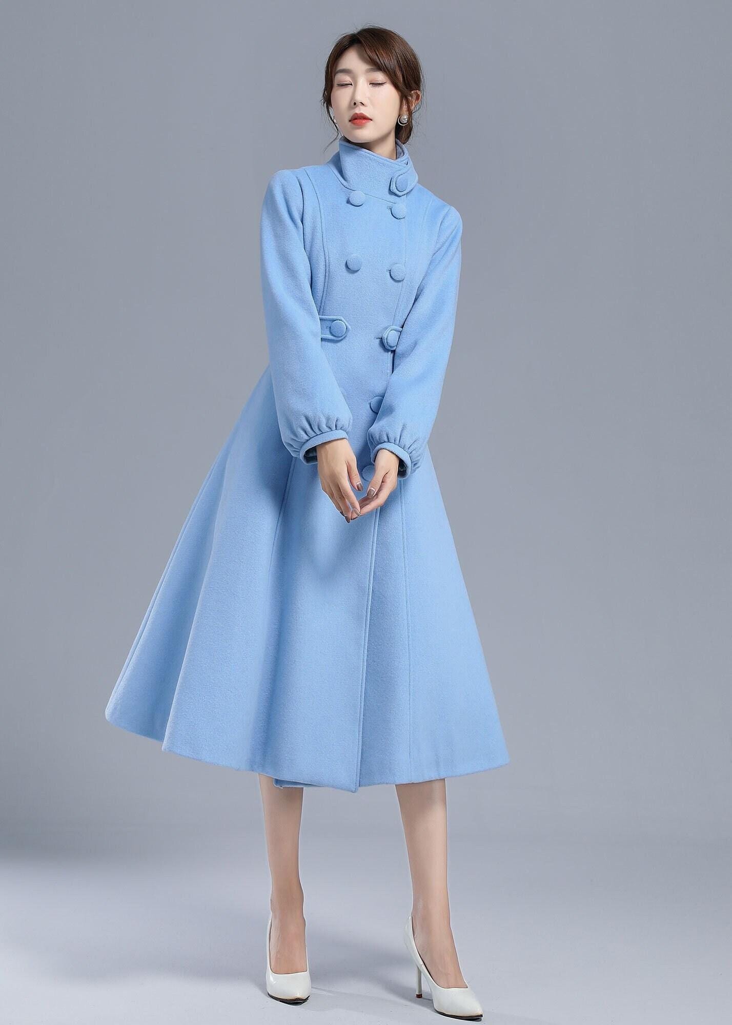 コート Giovi Wool and cashmere coat Light Blue Double Breasted Wool Coat, Light Blue Wool Coat, Warm Winter