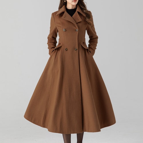 Warm Winter Wool Coat, Blue Long Wool Coat, Wool Coat Women, Retro