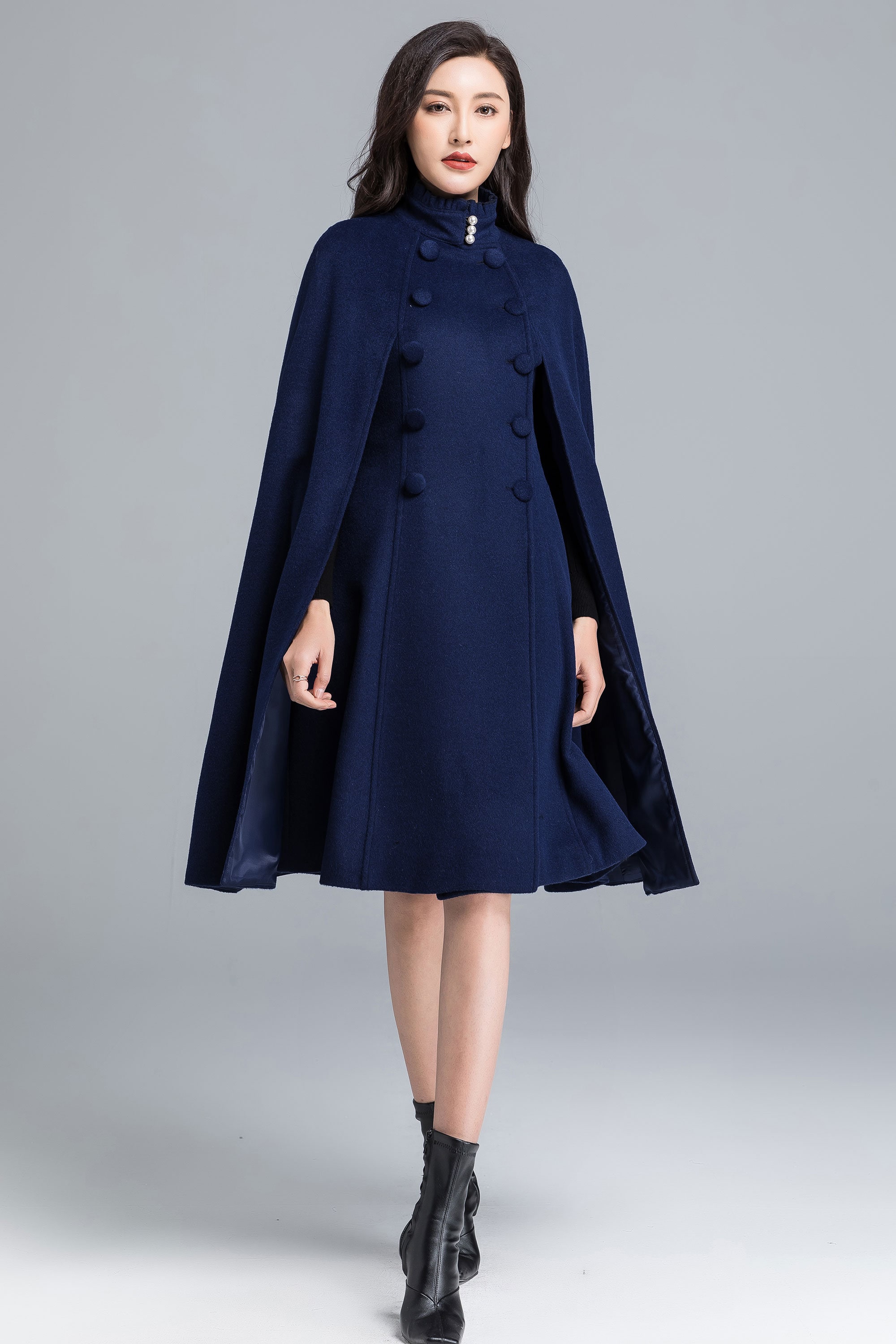 Winter Wool Cape Coat Women Long Wool Cape With Stand Collar - Etsy UK