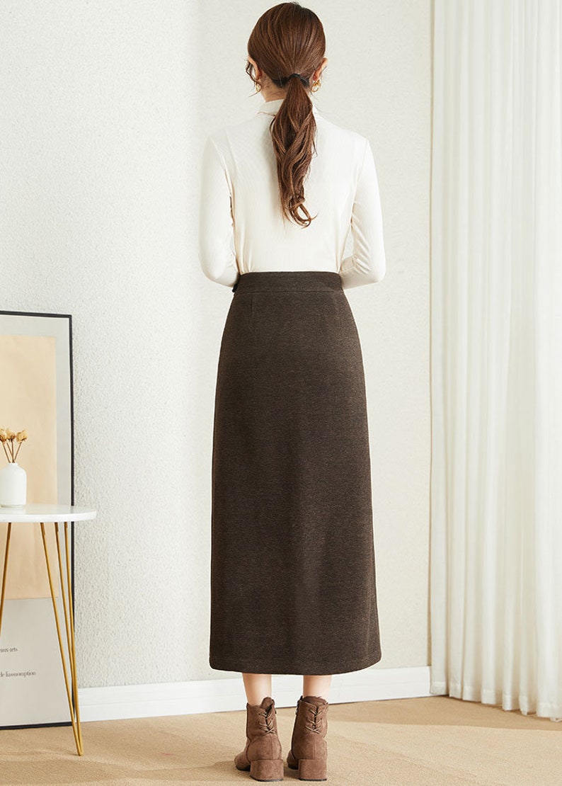 Wool Wrap Skirt, Beige Long Wool Skirt, Winter Skirt Women, Wool Skirt Women, Custom Skirt, Modern Clothing, Gift for Mom, Xiaolizi 3862 image 5