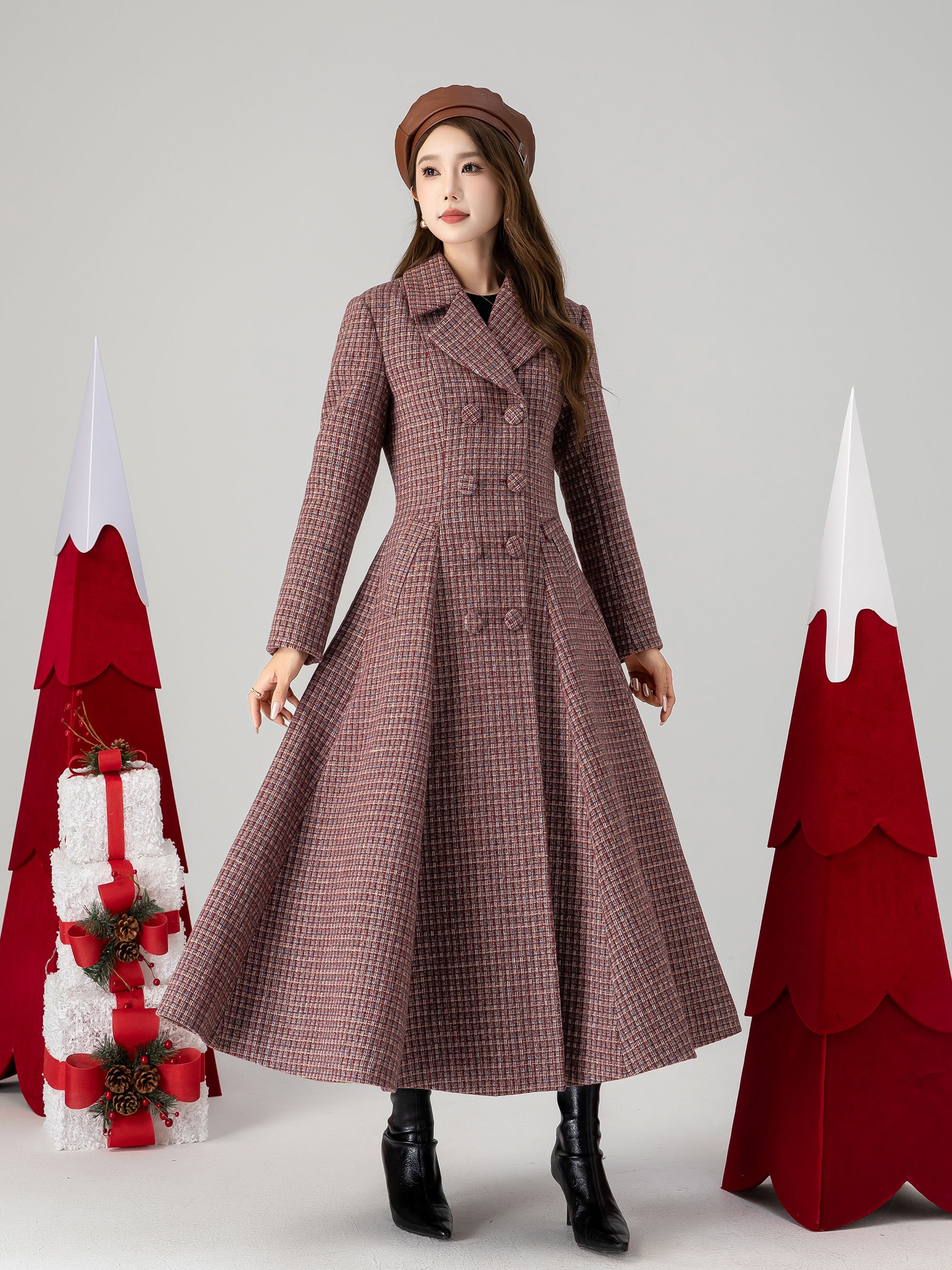 Plaid Long Wool Coat, Vintage Inspired Wool Coat, Winter Plaid Long Wool Coat, Vintage Inspired Wool Coat, Winter
