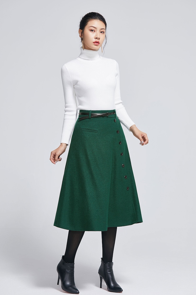 A line skirt winter skirt midi wool skirt long skirt green Etsy
