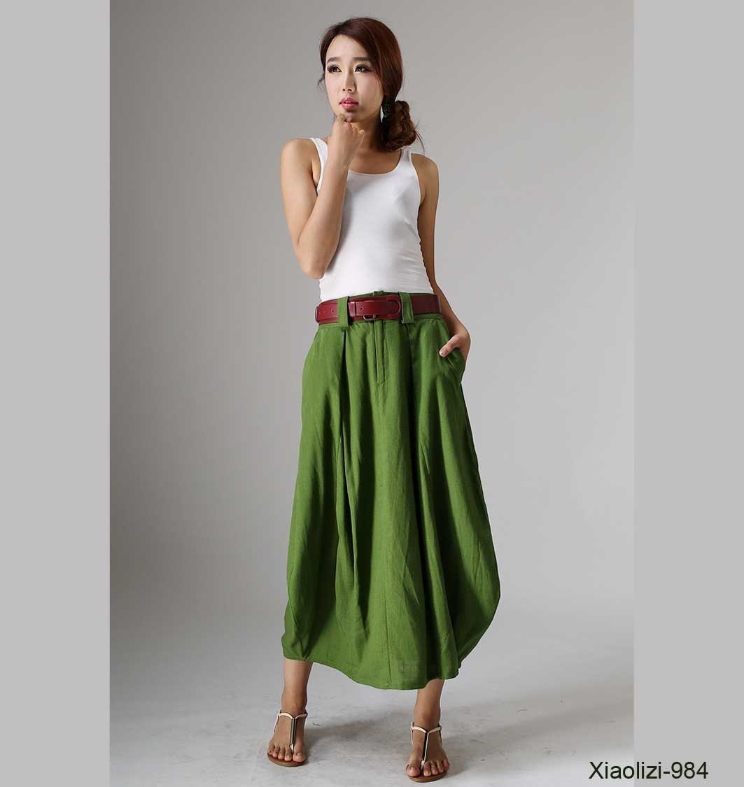 Linnen rok linnen midi rok met zakken hoog getailleerde rok linnen damesrok groene bubbelrok zomerrok op bestelling gemaakt 0984 Etsy Nederland