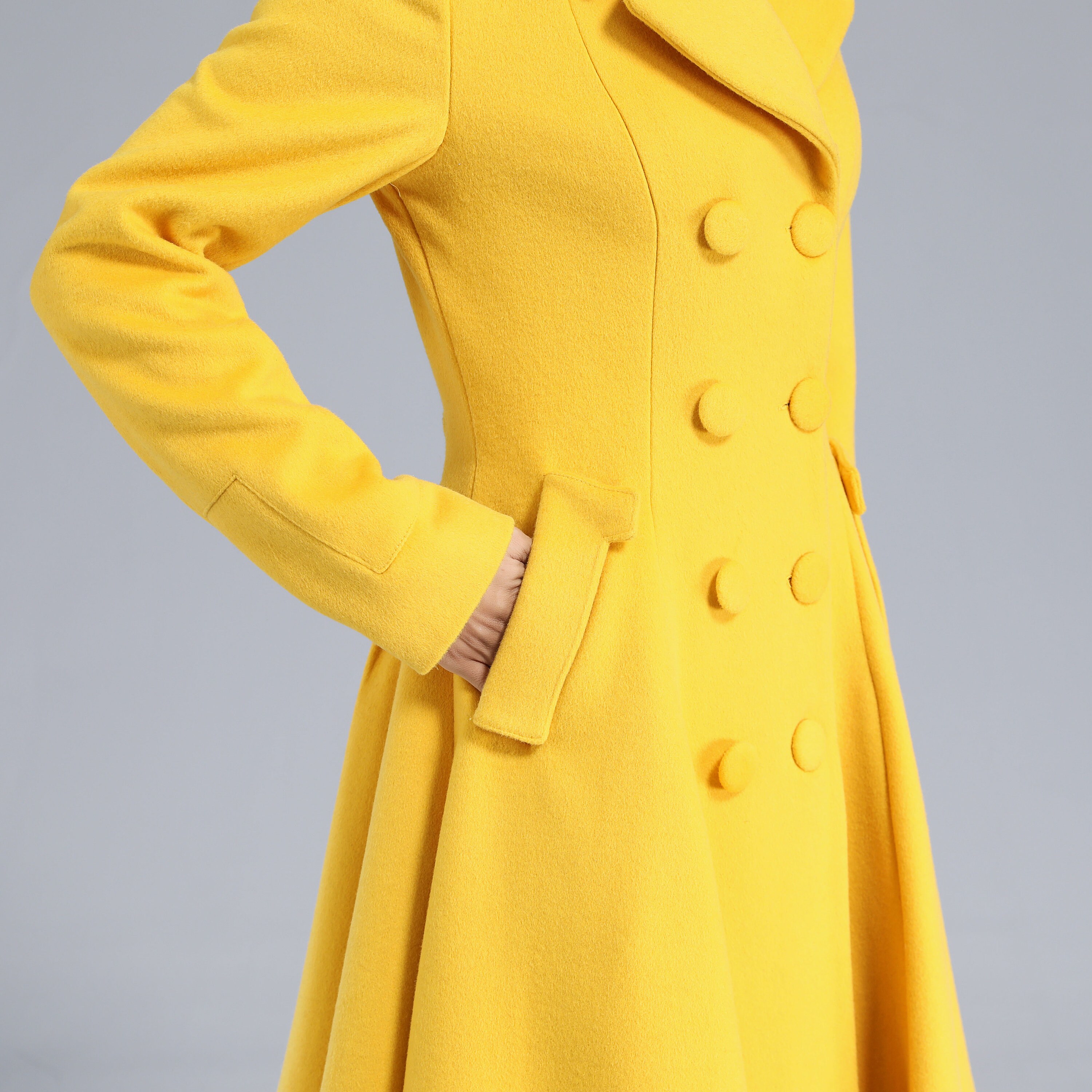 Winter Long Wool Coat Women, Yellow Wool Coat, Warm Long