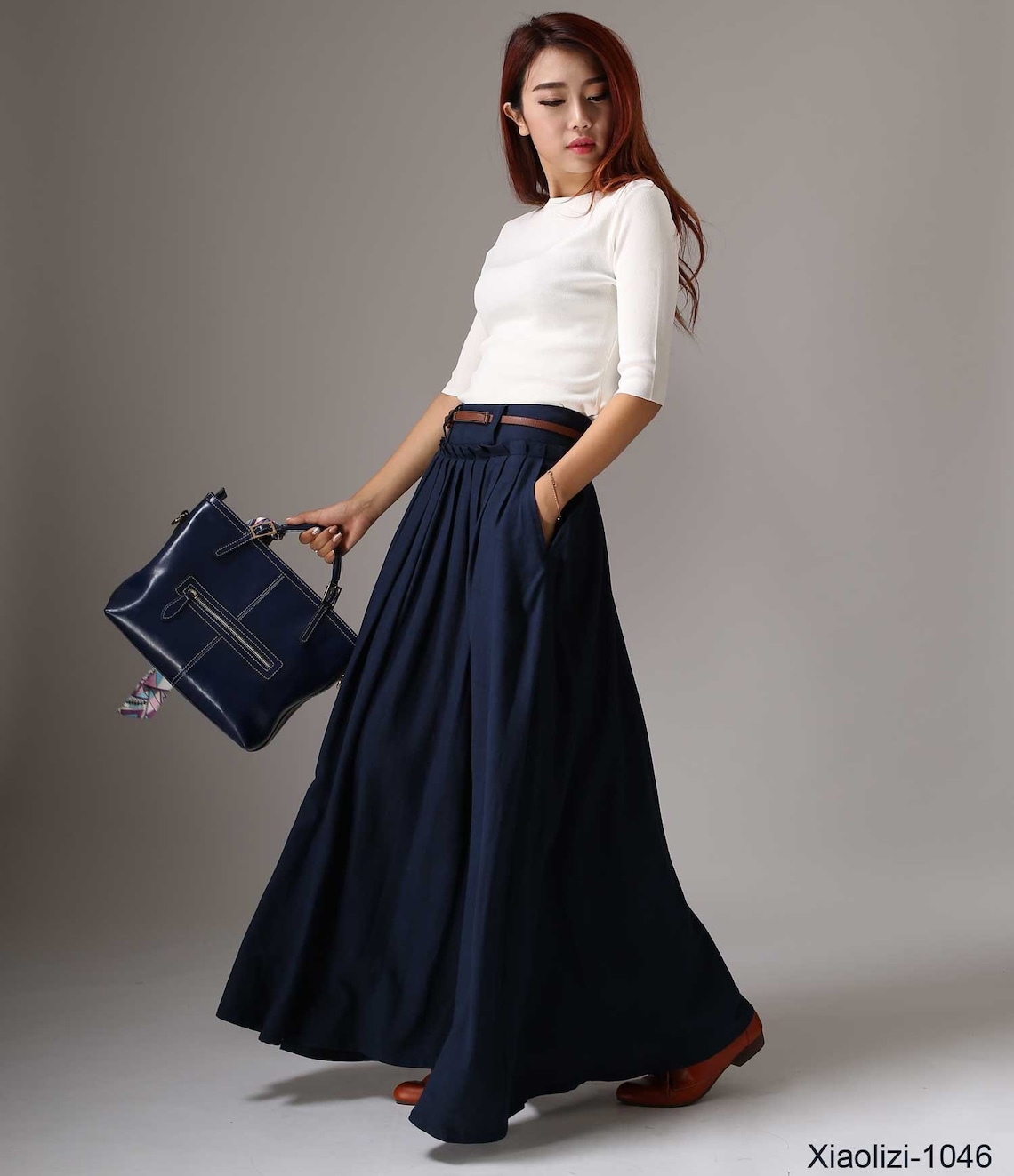 Swing Long Linen Maxi Skirt for Women Navy Blue Walking - Etsy