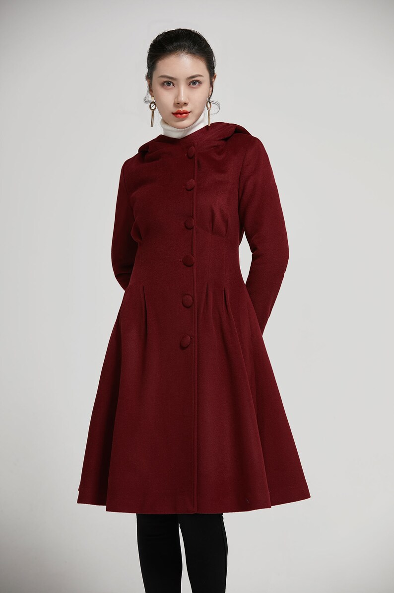 Winter coat women wine red hooded coat wool winter coat Etsy