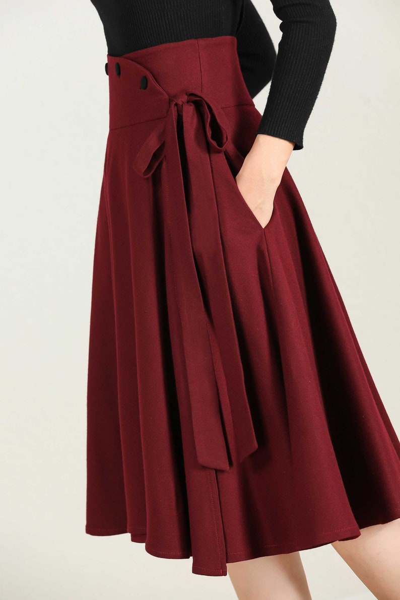 High waisted Skater skirt in Red Wool skirt Wide waistband Etsy