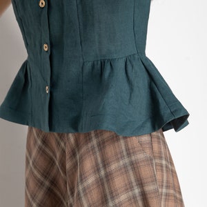 Women Green Sleeveless Button Up Linen Shirt, Summer Linen Shirt, Retro Ruffle Sleeve Linen Shirt, Loose Shirt, Causal Handmade Tops 4251 image 10