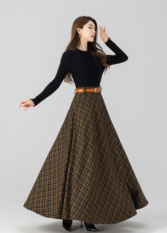 High waisted plaid winter long wool skirt 4666 High waisted plaid winter long wool skirt 4666